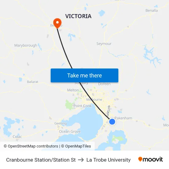 Cranbourne Station/Station St to La Trobe University map