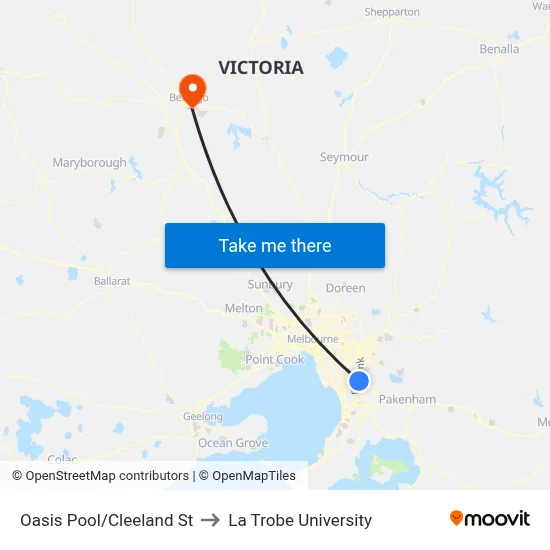 Oasis Pool/Cleeland St to La Trobe University map
