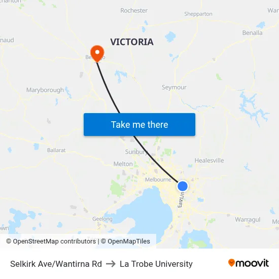 Selkirk Ave/Wantirna Rd to La Trobe University map