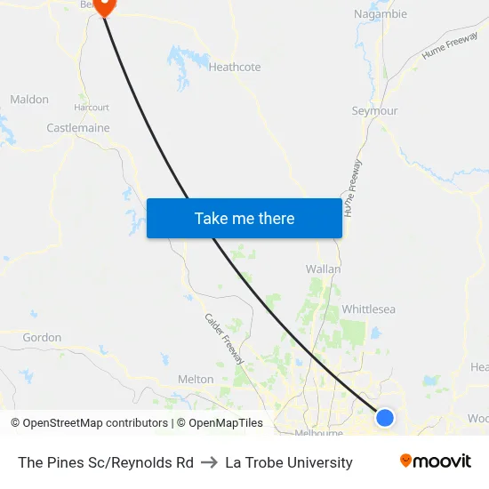 The Pines Sc/Reynolds Rd to La Trobe University map