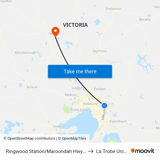 Ringwood Station/Maroondah Hwy to La Trobe University map