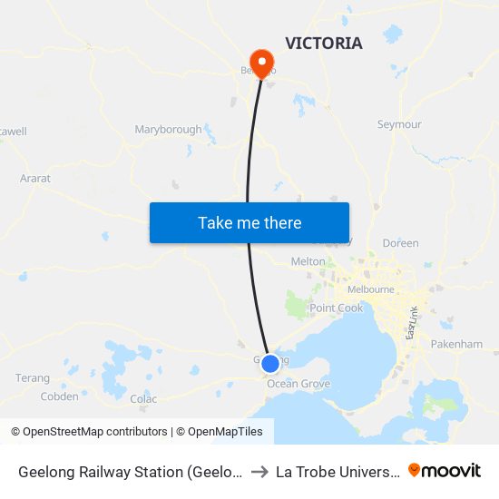 Geelong Railway Station (Geelong) to La Trobe University map