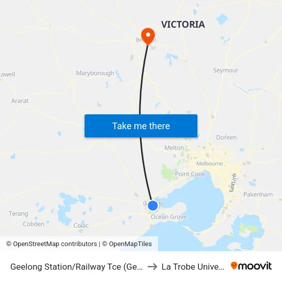Geelong Station/Railway Tce to La Trobe University map