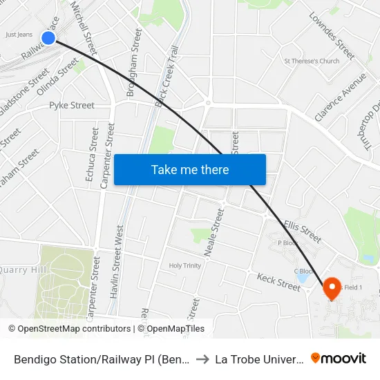 Bendigo Station/Railway Pl to La Trobe University map