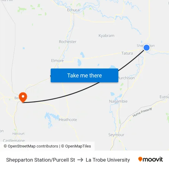 Shepparton Station/Purcell St to La Trobe University map