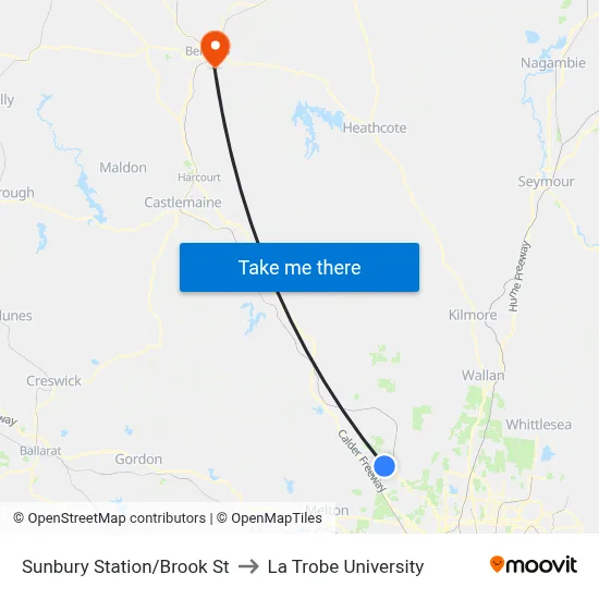 Sunbury Station/Brook St to La Trobe University map