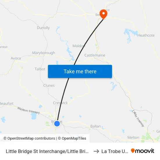 Little Bridge St Interchange/Little Bridge St to La Trobe University map