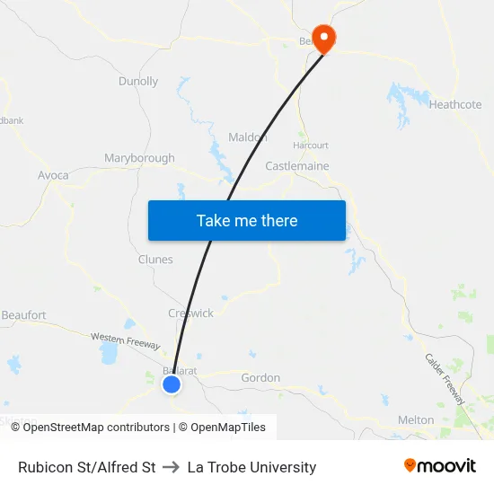 Rubicon St/Alfred St to La Trobe University map