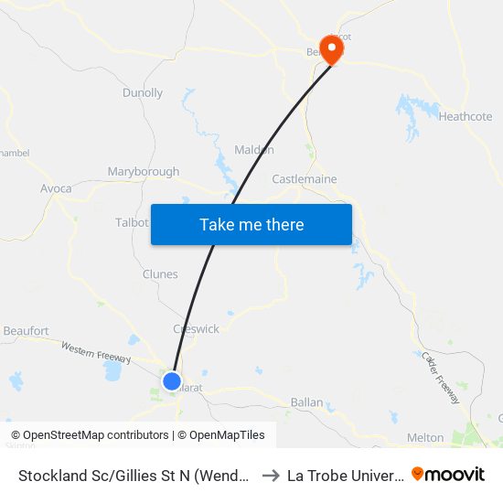 Stockland Sc/Gillies St N (Wendouree) to La Trobe University map