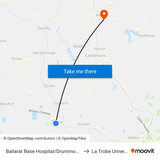 Ballarat Base Hospital/Drummond St N to La Trobe University map