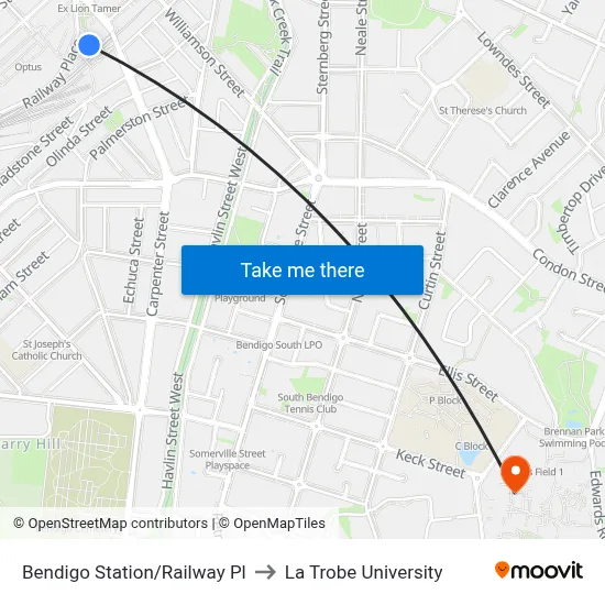 Bendigo Station/Railway Pl to La Trobe University map