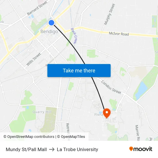 Mundy St/Pall Mall to La Trobe University map