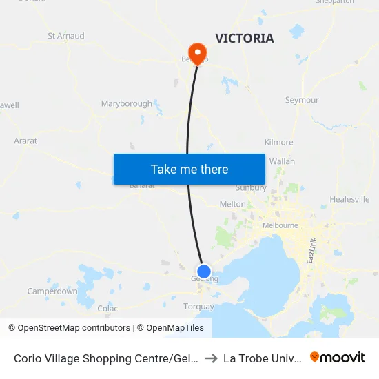 Corio Village Shopping Centre/Gellibrand St to La Trobe University map