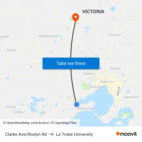 Clarke Ave/Roslyn Rd to La Trobe University map
