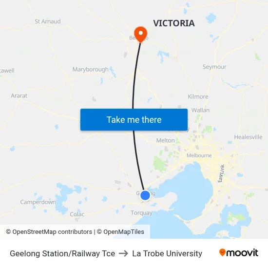 Geelong Station/Railway Tce to La Trobe University map