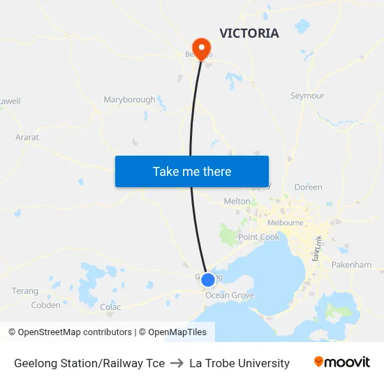 Geelong Station/Railway Tce to La Trobe University map