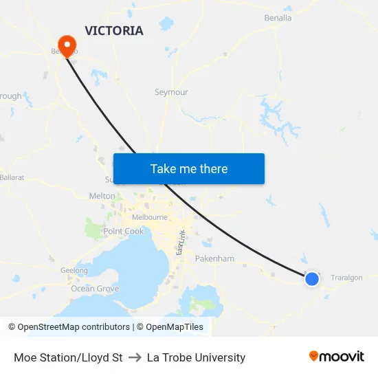 Moe Station/Lloyd St to La Trobe University map