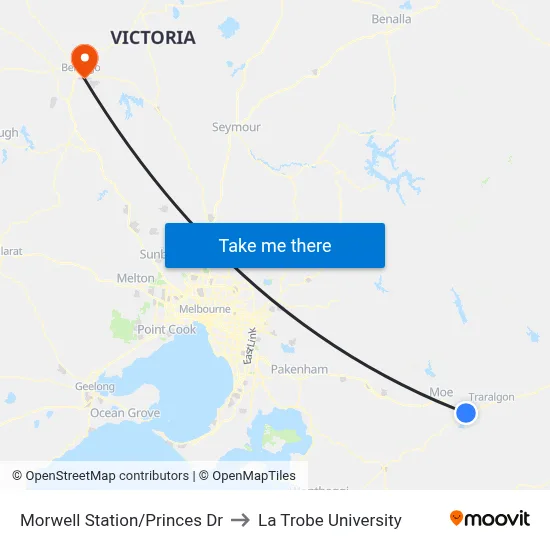 Morwell Station/Princes Dr to La Trobe University map