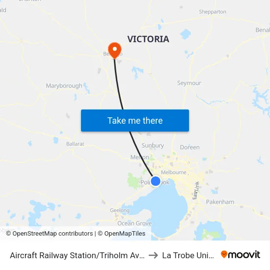 Aircraft Station/Triholm Ave to La Trobe University map