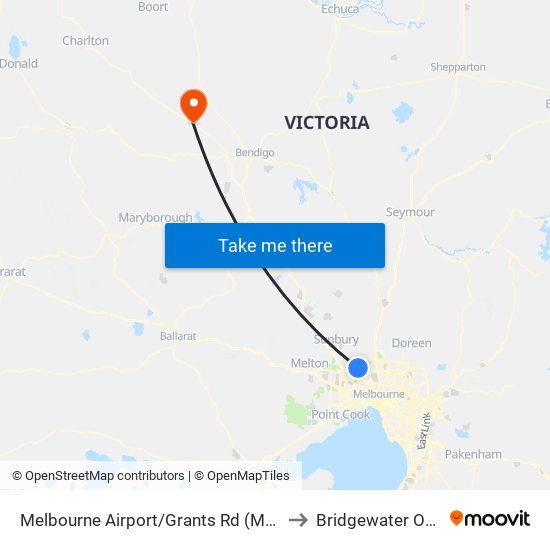 Melbourne Airport/Grants Rd (Melbourne Airport) to Bridgewater On Loddon map