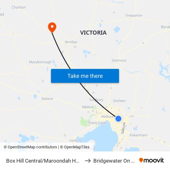 Box Hill Central/Maroondah Hwy (Box Hill) to Bridgewater On Loddon map