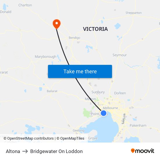 Altona to Bridgewater On Loddon map