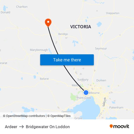 Ardeer to Bridgewater On Loddon map