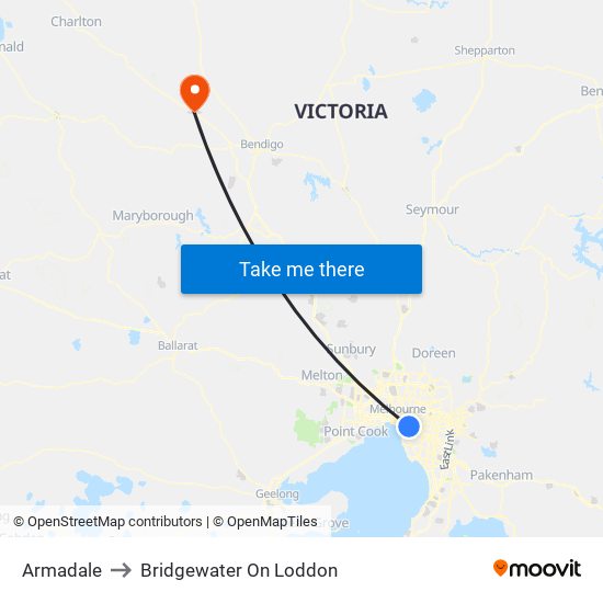 Armadale to Bridgewater On Loddon map