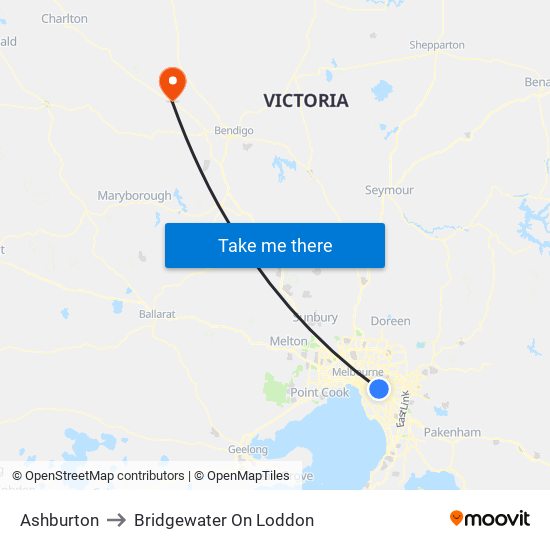 Ashburton to Bridgewater On Loddon map