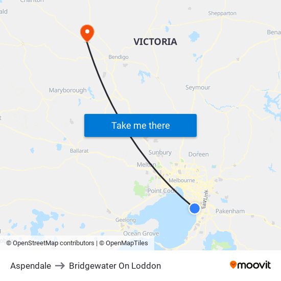 Aspendale to Bridgewater On Loddon map