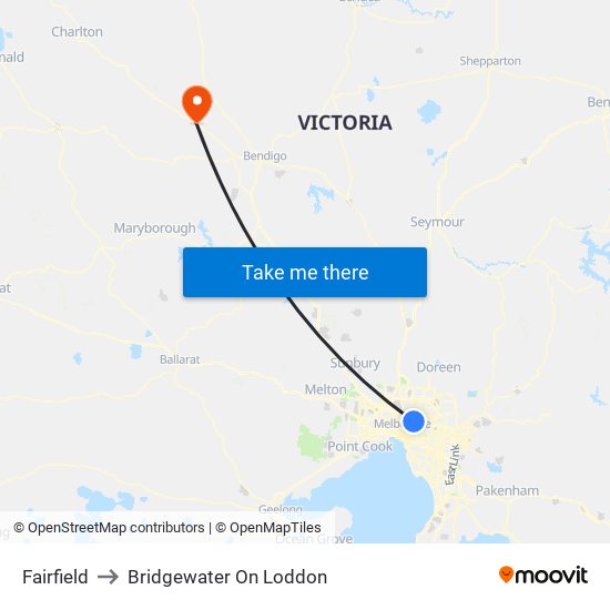 Fairfield to Bridgewater On Loddon map