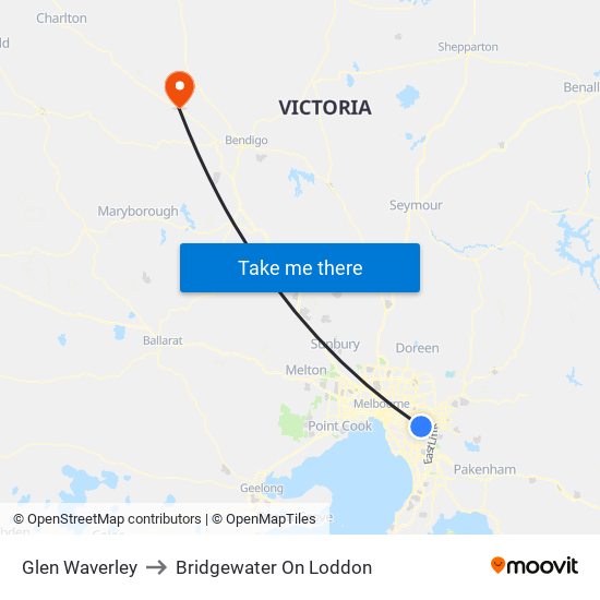 Glen Waverley to Bridgewater On Loddon map