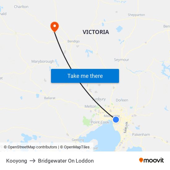 Kooyong to Bridgewater On Loddon map