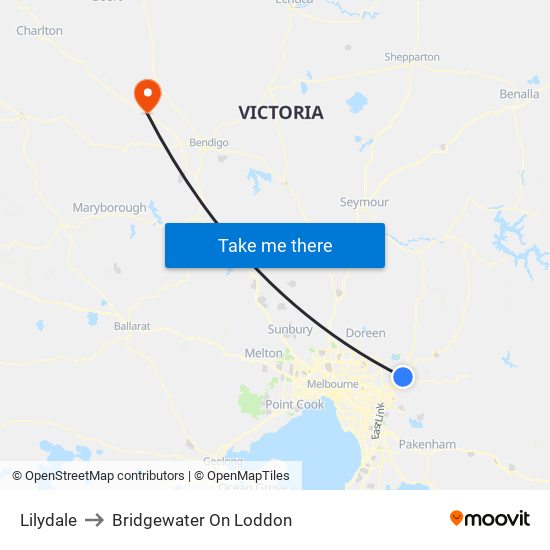 Lilydale to Bridgewater On Loddon map