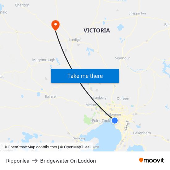 Ripponlea to Bridgewater On Loddon map