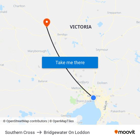 Southern Cross to Bridgewater On Loddon map