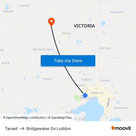 Tarneit to Bridgewater On Loddon map