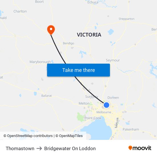 Thomastown to Bridgewater On Loddon map