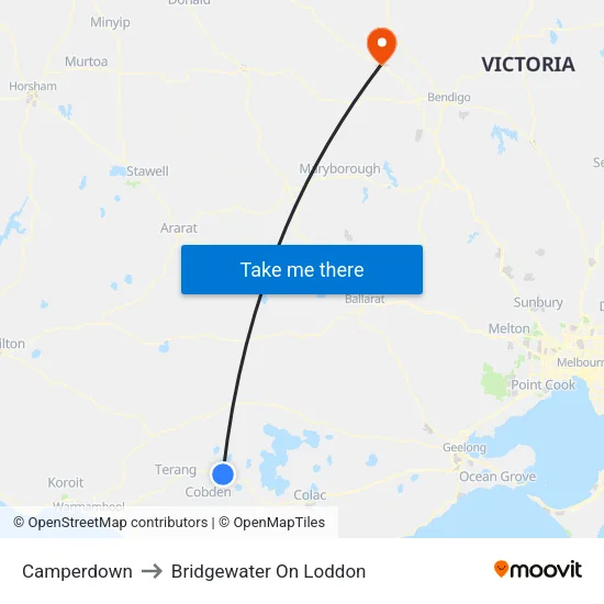 Camperdown to Bridgewater On Loddon map
