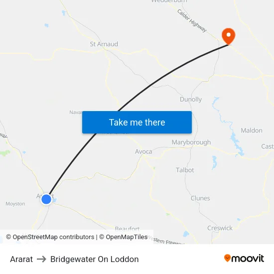 Ararat to Bridgewater On Loddon map