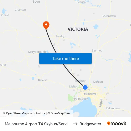 Melbourne Airport T4 Skybus/Service Rd to Bridgewater On Loddon map