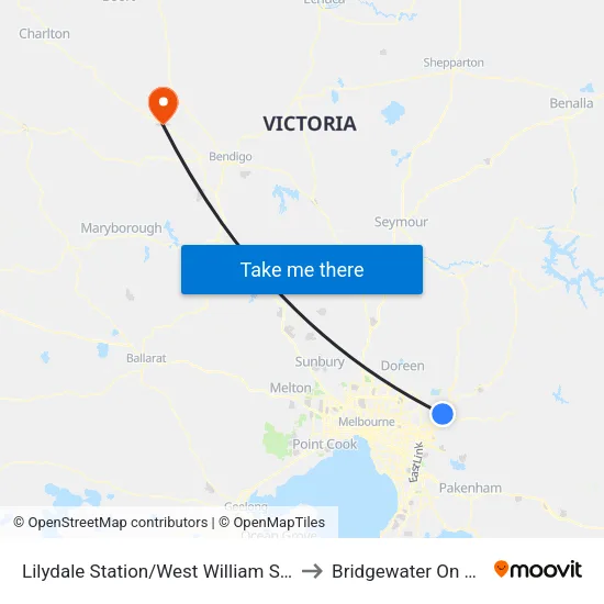 Lilydale Station/West William St to Bridgewater On Loddon map