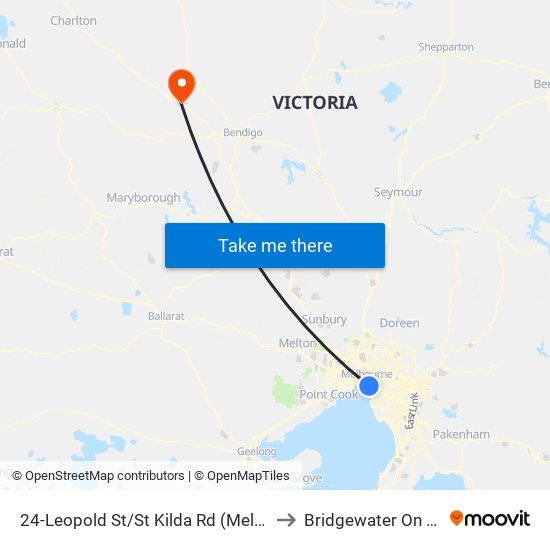 24-Leopold St/St Kilda Rd (Melbourne City) to Bridgewater On Loddon map