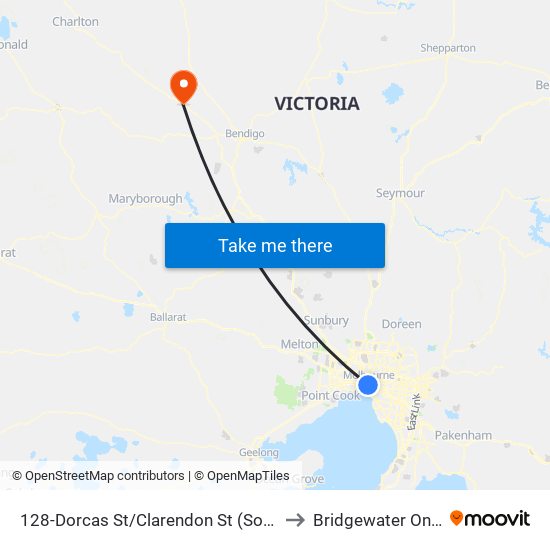 128-Dorcas St/Clarendon St (South Melbourne) to Bridgewater On Loddon map