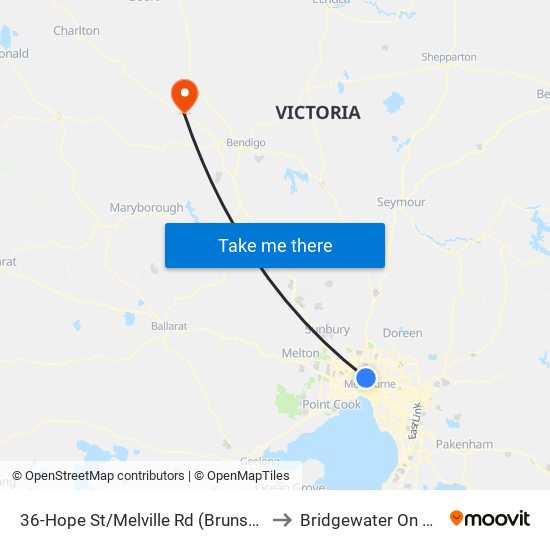 36-Hope St/Melville Rd (Brunswick West) to Bridgewater On Loddon map