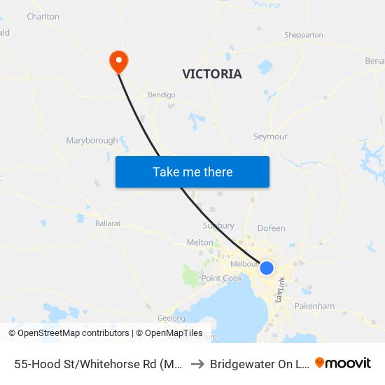 55-Hood St/Whitehorse Rd (Mont Albert) to Bridgewater On Loddon map