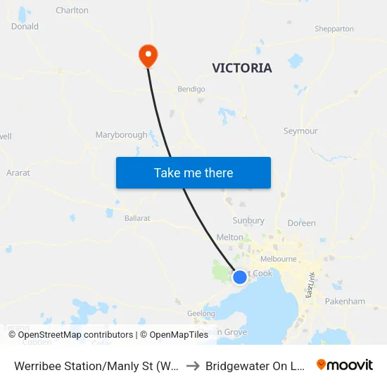 Werribee Station/Manly St to Bridgewater On Loddon map