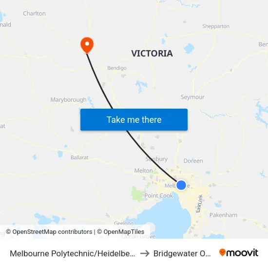 Melbourne Polytechnic/Heidelberg Rd to Bridgewater On Loddon map