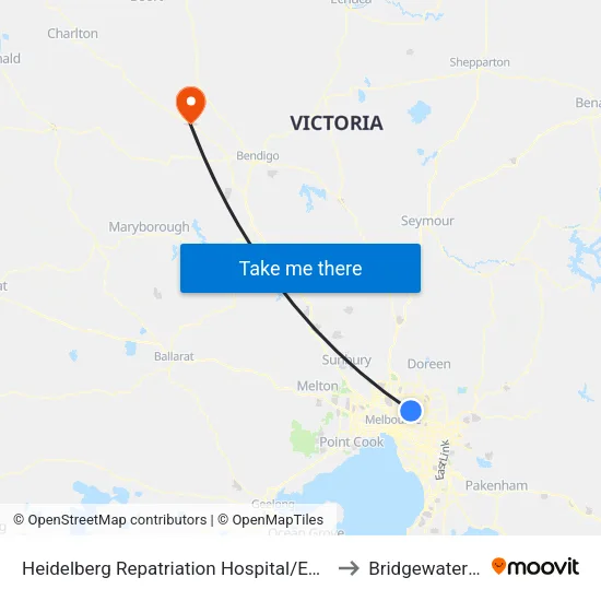 Heidelberg Repatriation Hospital/Edwin St to Bridgewater On Loddon map