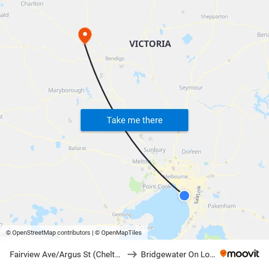 Fairview Ave/Argus St to Bridgewater On Loddon map